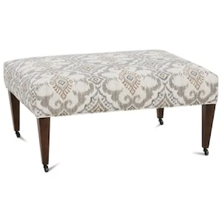 Traditional Style Accent Ottoman with Tapered Wood Legs and Casters